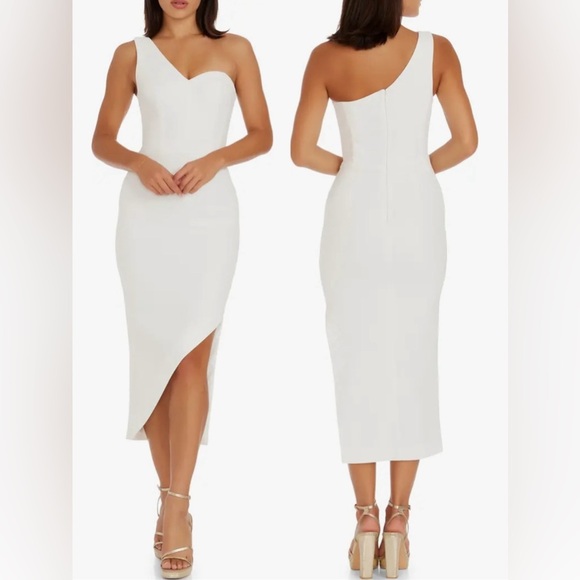 Dress the Population Dresses & Skirts - NEW Dress the Population Magnolia One-Shoulder Asymmetric Body-Con Midi Dress S